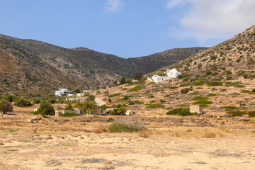 Beautiful valley seen from Agia Theodoti beach on Ios Island.Cyclades, Greece