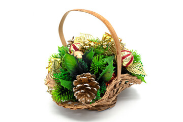 Fototapeta na wymiar Christmas or New Year basket isolated on white background