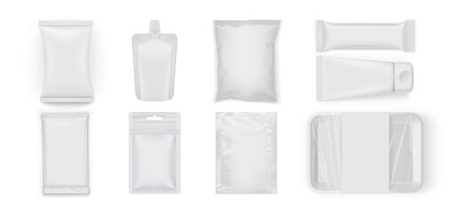 set of  white  food packages isolated on white background mock up vector
