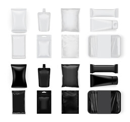 set of  white and black food packages isolated on white background mock up vector
