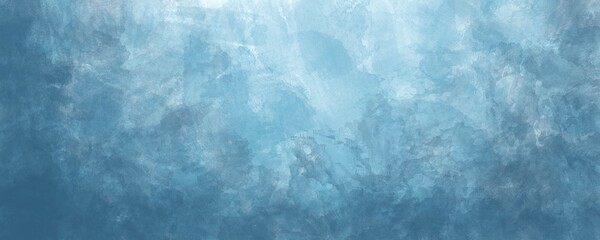 Sfondo blu acquerello con trama nuvolosa e grunge marmorizzato, nebbia morbida e illuminazione nebulosa e colori pastello. Banner web lungo. - obrazy, fototapety, plakaty