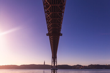 under the bridge over Tagus river Ponte 25 de Abril capital of Portugal Lisbon Lisboa