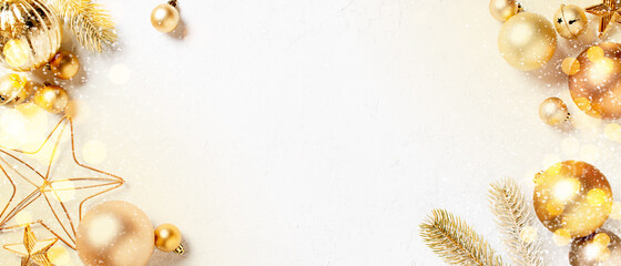 White festive Christmas banner with golden decoration