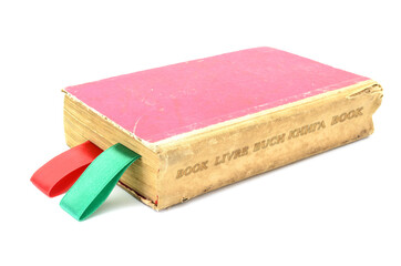 old book with bookmarks on a white background