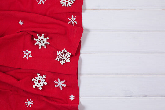 Festive Christmas Kitchen Tablecloth Or Napkin On Wooden Background