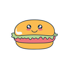 kawaii hamburger icon, flat style