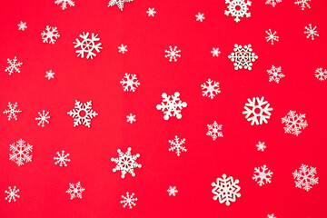 Snowflakes on a red background. Christmas and New Year