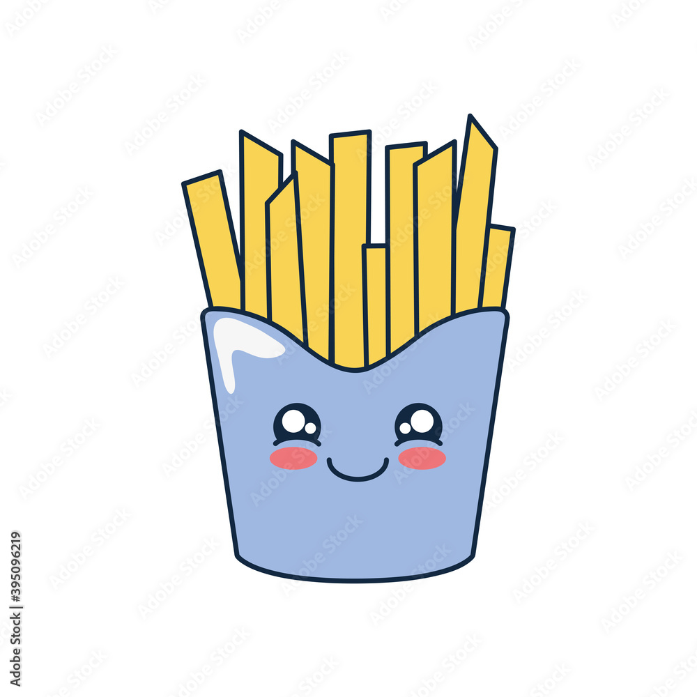 Sticker kawaii french fries icon, flat style