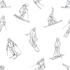 Snowboarders and skiers.Vector  pattern