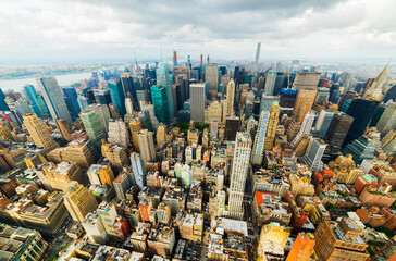 Manhattan skyline and skyscrapers aerial view. New York City, USA.