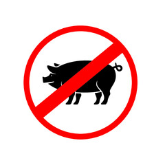 Pig line icon in prohibition red circle, No littering ban sign, forbidden symbol. Vector illustration