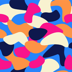 Abstract vector seamless pattern. Various shapes and objects. Modern trendy vector illustration. Texture for design of wallpaper, poster, illustration