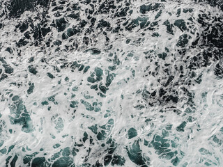 Cruise ship trail on the sea surface. Outdoors, view from above. Vacation and travel concept