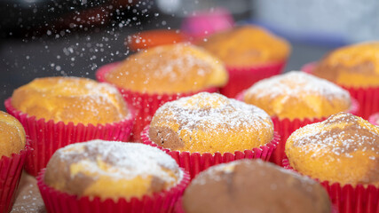 Handmade muffins with butter and chocolate ingredients, brown and yellowish color and delicious taste