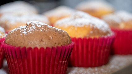 Handmade muffins with butter and chocolate ingredients, brown and yellowish color and delicious taste