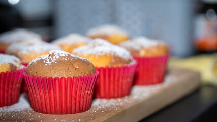 Handmade muffins with butter and chocolate ingredients, brown and yellowish color and delicious taste