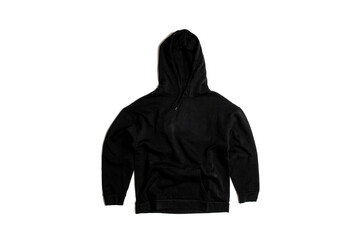 Naklejka na ściany i meble Blank black color unisex hoodie sweatshirt front view on white background. Basic black hoodie. 