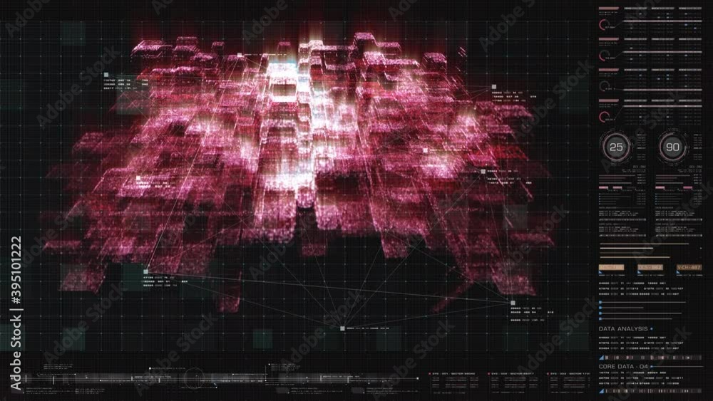 Aufkleber Futuristic holographic simulation of artificial neural networks, artificial intelligence deep learning performing analytic computational head up display background