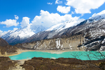 Lakes in the Himalayas. The trek around Manaslu