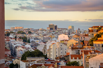 View of the city of Lisbon from the surrounding hills, Portugal. 