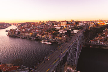 Porto, Portugal, Dom Luis I bridge, Ponte Luis I over Douru river in sunset