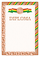 Vertical diploma for third place with Bolivia flag
