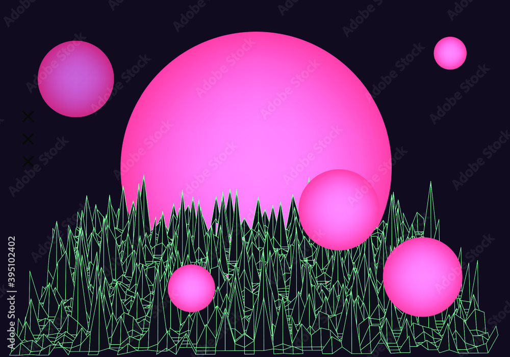 Poster retro synthwave sunrise. futuristic sci-fi landscape with sun above the endless laser grid like in o