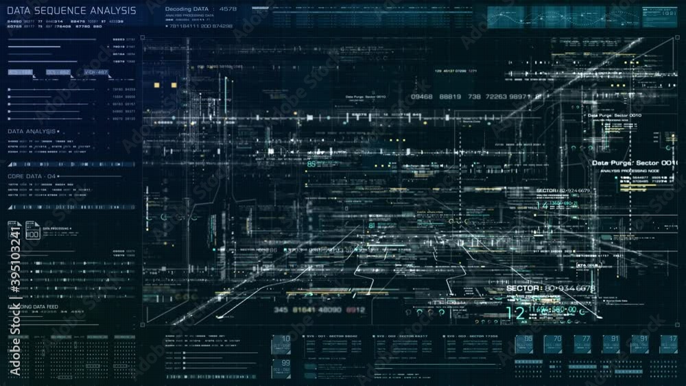 Aufkleber Futuristic holographic simulation of artificial neural networks, artificial intelligence deep learning performing analytic computational head up display background