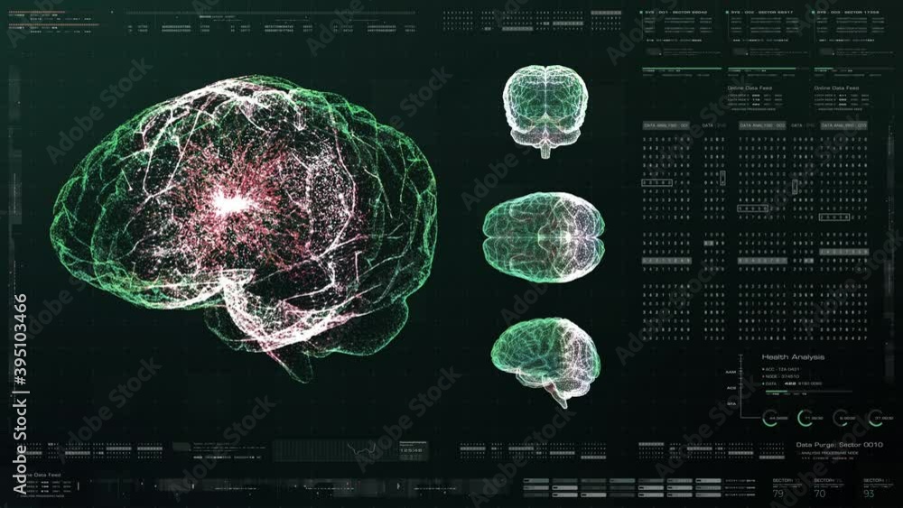Aufkleber Futuristic holographic simulation of artificial neural networks, artificial intelligence deep learning performing analytic computational head up display background
