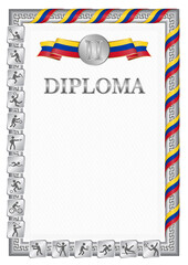 Vertical diploma for second place with Colombia flag