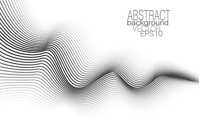 Monochrome wave concept. Black, gray, white undulating curves. Techno background. Line art pattern. Vector graphic design. Abstract template for business card, catalog cover, brochure, banner. EPS10