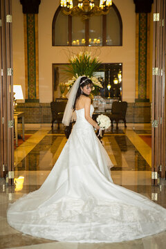 A beutiful bride in her wedding dress