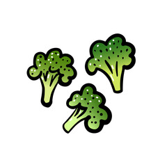 Cartoon broccoli set. Green broccoli isolated on white background. Hand-drawn fresh vegetables. The symbol of healthy, wholesome food, eco nutrition, gardening, vegetarian menu. Vector illustration