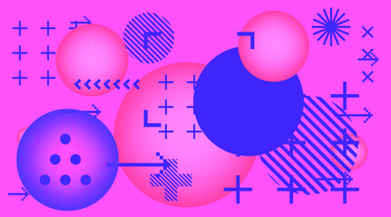 Trendy pastel pink background with spheres and geometric elements. Vaporwave retro pop aesthetcis.