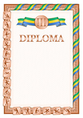 Vertical diploma for third place with Gabon flag