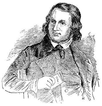 Portrait of August Heinrich Hoffmann von Fallersleben - a German poet. Illustration of the 19th century. White background.