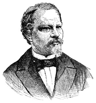 Portrait of Gustav Freytag - a German novelist and playwright. Illustration of the 19th century. White background.
