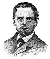 Portrait of Peter Rosegger - an Austrian writer and poet. Illustration of the 19th century. White background.