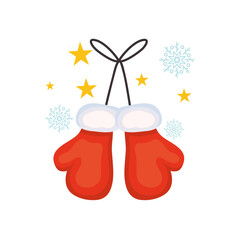 boxing day concept, christmas gloves with stars and snowflakes around, colorful design