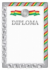 Fototapeta premium Vertical diploma for second place with Guinea flag