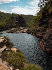 River formed by the waterfall in the plateau of the veadeiros in Goi&aacute;s, Brazil
