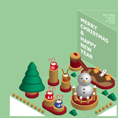 Illustration vector isometric 3d of hot chocolate party as concept on invitation card template or poster