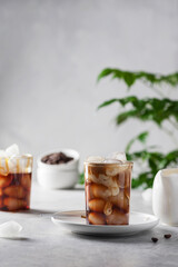 Cold coffee with ice and cream