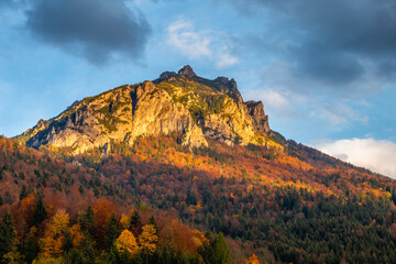 Fototapeta na wymiar The Great Rozsutec mountain peak in an autumn landscape. The Vratna valley in Mala Fatra national park, Slovakia, Europe.