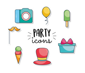 balloon and party icons, flat style