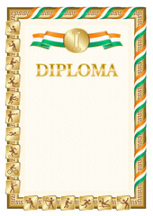 Vertical diploma for first place with Ivory Coast flag