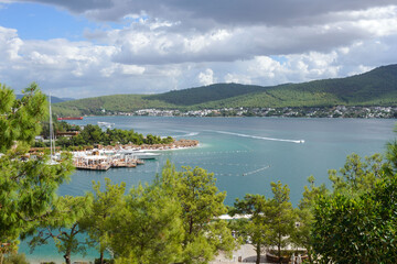 Fototapeta premium Beautiful seascape. Sea, mountains, yachts. Rest in Turkey.