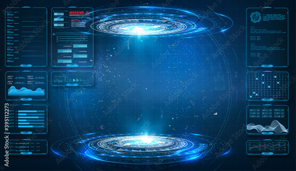 Fototapete Futuristic circle vector HUD, GUI, UI interface screen design. Abstract style on blue background. Abstract futuristic technology interface design innovation concept background. Vector illustration