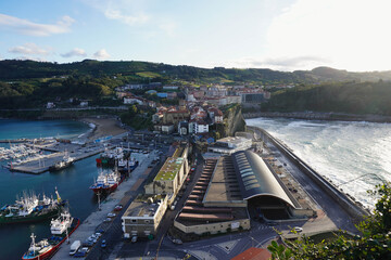Coastal fishing village surrounded by the sea in the Basque Country