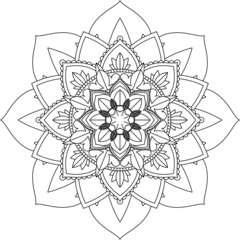 Circular pattern in form of mandala for Henna, Mehndi, tattoo, decoration. Decorative ornament in ethnic oriental style. Coloring book page.
